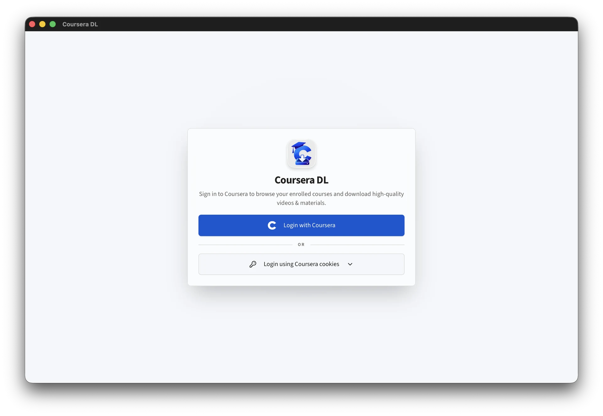 Coursera DL 1-click direct login and session authentication in light mode